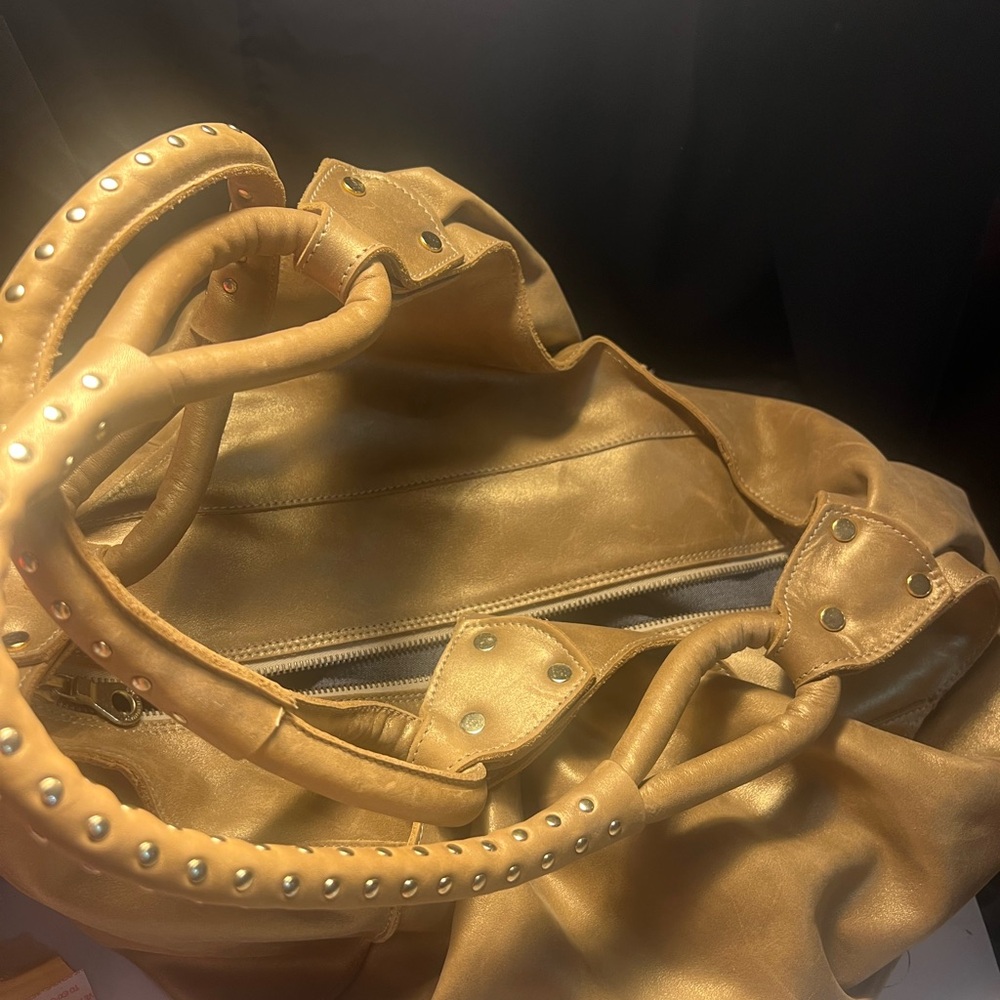 Gold Ruched Shoulder Bag with Studded Detailing